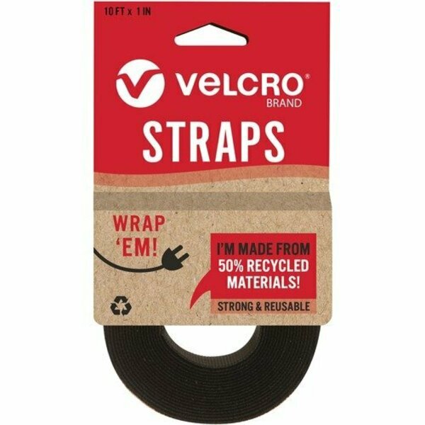 Velcro Brand Strap, Adjustable, Reusable, Recycled, 1inx10ft , Black VEK30188